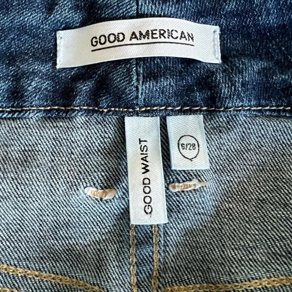 Good American Blue349 Stretch Skinny Jeans Distressed Hem Size 6 GWCH148T